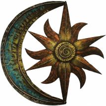 Kueatily - Sun Moon Metal Wall Art, Creative Wall Hanging Decoration For Garden, Vintage Decor Wall Art For Living Room Bedroom(30x30cm)