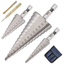 Ccykxa 3pcs Metal Step Drill Bit, 4-12/20/32mm Hss Titanium Cone Triangle Countersink, Hexagon Shank For Steel, Wood, Brass, Aluminum, Pvc, Center 