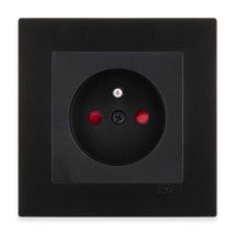 Prise De Courant Complète 2p+t Noir Avec Obturateurs, Cadre Simple Noir Métallisé Série Karell 16a 250v Exen