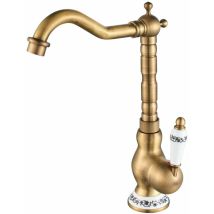 Echoo - Ccykxa Vintage Brass Basin Faucet Single Handle Sink Mixer Tap For Kitchen Bathroom With Ceramic Handle