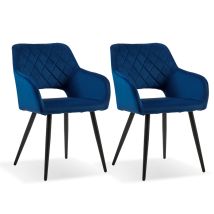 Clipop - Dining Chairs,2x Velvet Upholstered Kitchen Counter Chair, Lounge Reception Chairs For Dining Room, Blue