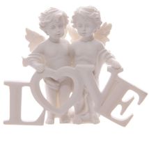 Cherubs Pair Holding Love Letters Che82-coppia D'Angioletti Che Reggono Le Lettere, Pvc, Bianco, 11,5 X 4 X 9,5 Cm - Puckator