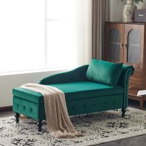 Abrihome - Velvet Chaise Lounge Sofa With Storage, Upholstered Chaise Lounge Couch With Pillow For Living Room, Bedroom And Office, Right Armrest, 