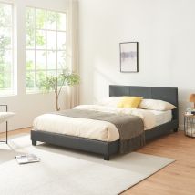 Cama De Matrimonio Albacete Tapizada En Piel Sintética 140x200cm Gris Oscuro [corium]