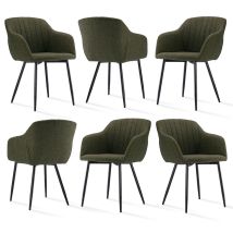 Dining Chairs With Armrests And Lumbar Support, Sturdy Metal Frame, Modern Minimalistic Design For Living Room, Kitchen And Bedroom - Set Of 6 - Grass
