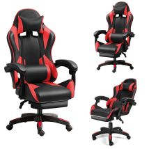 Sedia Da Gaming - Sedia Da Ufficio Ergonomica - Altezza Regolabile - Supporto Lombare E Poggiapiedi - Capacità Di Carico 120 Kg - Nero E Rosso