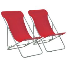 Minkurow – Folding Beach Chairs Set of 2 – Red Powder-Coated Steel Frame, 600D Oxford Fabric – Adjustable Height, 110 kg Capacity