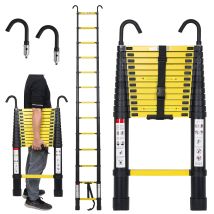 Wolketon Escalera Telescópica Con Extensión De Gancho Escalera De Hasta 150 Kg Escalera De Aluminio Estable Negro + Amarillo 3.8 M