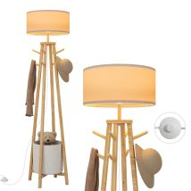 Puluomis – Lampadaire Sur Pied Portemanteau Avec Panier De Rangement – 8 Crochets – Abat-jour En Lin – Hauteur 176 Cm – Cordon 280 Cm