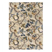 Tapis Salon Et Chambre En Laine 140x200 Beige Et Bleu Fait À La Main