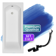 Badland - Badewanne Rechteck 170x70, Ablaufgarnitur & Füßen Gratis - Komplettset 3in1 Original Acryl Wanne Premium Siphon - Made In Eu Shea