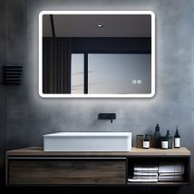 Led Badspiegel Mit Beleuchtung 60x50 Cm Badezimmerspiegel Bad Groß Spiegel Mit Touch Dimmbar Warm / Weiß Licht Beschlagfrei Wandspiegel Für Badezimmer