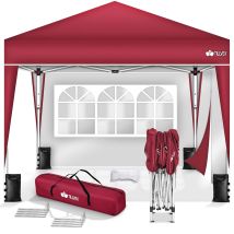Tillvex Pavillon 3x3m Wasserdicht Rot - Mit 2 Seitenteilen Pop-up Faltpavillon Höhenverstellbar Gartenzelt Uv Schutz 50+ Partyzelt Mit Tasche Für 
