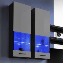 Extreme Furniture - Vitrine Murales Suspendue T51, (lxhxp): 40 X 120 X 29, Corps En Noir Mat, Façades En Brillant Gris, Led Rgb
