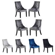 Pn Home - Juego De 4 Sillas De Comedor De Terciopelo Windsor Con Patas De Madera - Silla De Comedor Con Respaldo De Anillo - Silla Tapizada - Silla De