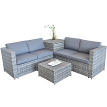 Mucola - Conjunto De Asientos Xxl + Caja De Soporte De Jardín Terraza Muebles De Salón De Poly Ratán Conjunto De Muebles De Ratán Conjunto De Jardín