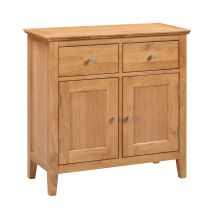 Hereford Oak Small Sideboard Storage Cabinet With 2 Drawers, Cupboard & Adjustable Shelf, Solid Wood Oak Storage Unit For Living Room Or Bedroom, Shoe