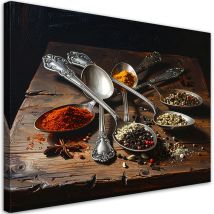 Quadro Su Tela, Spezie Su Cucchiai D'Argento, 90x60