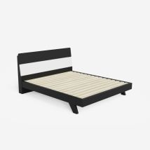 Lit Double Design Moderne En Bois 160x190 Avec Sommier À Lattes Landeck - Noir