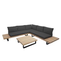 Garten-Garnitur HHG-641, Garnitur Sitzgruppe Lounge-Set, Spun Poly Akazie Holz MVG Alu hellbraun, Polster dunkelgrau