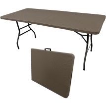 Mesa Plegable Solid Efecto Ratan Claro 180cm Portátil Camping Catering Normativa Uso Público Interior Exterior Tablero Hdpe 3,5cm Capacidad 6/8 Pers. 