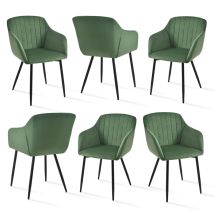 Dining Chairs With Armrests And Lumbar Support, Sturdy Metal Frame, Modern Minimalistic Design For Living Room, Kitchen And Bedroom - Set Of 6 - Green