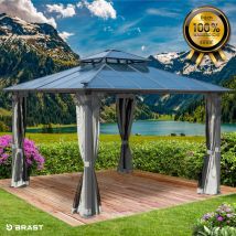 Pavillon Aluminium Pagode 3,5x3,5m Hellgrau Inkl. Moskitonetz Festes Dach Wasserdicht Stabil Uv-schutz - Brast