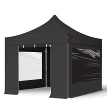 3x3m Gazebo Pieghevole Pes 800 Con Laterali (finestre Panoramiche), Professional 40mm Alluminio, Nero