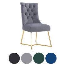 Single Grey Ambra Modern Velvet Dining Chair With Gold Legs & Ring Handle - Tufted Back, Plush Foam Seat, Luxury Accent Chair