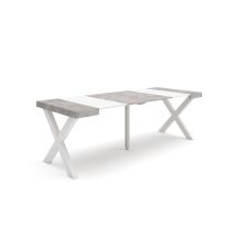Skraut Home - Ausziehbarertisch, Multifunktionaler Ausziehbarer, 220, Für 10 Gäste, Massivholz Beine, Moderner Stil, Mattweiß Und Zementgrau