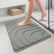 Lot De 2 Tapis De Bain Antidérapant Microfibre Motif Ondulé 40x60cm Gris