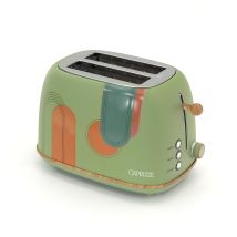 Tostadora De Pan Caprizze Kaito Con Doble Ranura Extra Ancha 6 Niveles De Tostado Decoración Floral Y Efecto Madera Verde Mate