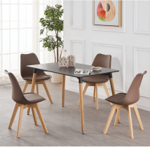 Ensemble De Salle À Manger Halo Lorenzo - Une Table À Manger En Bois Noir Et Un Ensemble De 4 Chaises De Salle À Manger En Polypropylène Marron - 