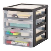 Iris Ohyama - Unidad De Cajones De Almacenamiento De Escritorio Con 4 Cajones Superficiales, Negro, A4, Documentos, Accesorios, Para Oficina, 