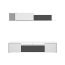 Dkit - Conjunto Mueble Salon Television Fuerte Del Rey En Blanco Brillo Y Grafito 180 Cm(alto)200 Cm(ancho)41 Cm(fondo)