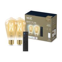 Wiz - Kit De Inicio 2 Bombillas Conectadas Edison Blanco Variable E27 50w + Control Remoto Portátil Regulador De Luz