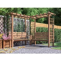 Dunster House Ltd. - Dunster House Wooden Pergola Garden Arch With Corner Bench, Trellis, Seating With Armrests And Mini Corner Table Gerlinde