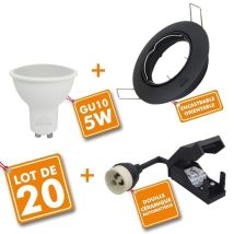 Set Di 20 Faretti Led Ad Incasso Totale Orientabili Neri Con Lampadina Gu10 230v 5w Température De Couleur: Bianco Caldo 2700k