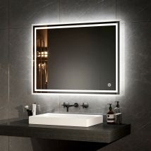 Emke Led Illuminated Bathroom Mirror With Light Dimmable Bathroom Mirror With Shaver, Touch Switch, Demester, Fuse, 60x80cm