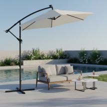 Parasol De Jardin, Parasol, Beige, À Manivelle, 300 Cm, Parasol Déporté, Led, Parasol De Marché, Parasol De Plage, Parasol De Terrasse, 3 M, Pliable, 