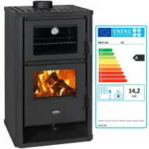 Prity Kaminofen mit Backofen – 14 kW – Ø 150 mm – 570 x 530 x 930 mm – Holz und Holzbriketts – BIMSCHV II konform