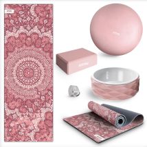 Kit 5 Yoga- Und Pilates-zubehör Kitwell-500 Rosa, Yogamatte, Yogablock Und -rad, Fitball, Übungsgurt, Anfänger Und Ansteigende Schwierigkeit Fitfiu 