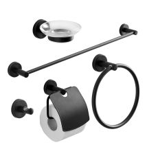 Iperbriko – Set aus 5 mattschwarzen Wandbadaccessoires – Handtuchhalter, Handtuchring, Toilettenpapierhalter, Haken, Seifenschale