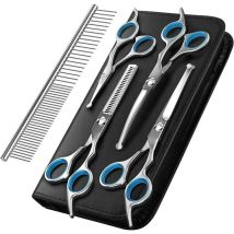 Jalleria - Dog Grooming Scissors, 5-piece Pet Grooming Tool Set Made Of Titanium Coated Stainless Steel, Thinning/straight/curved Scissors And Comb, 
