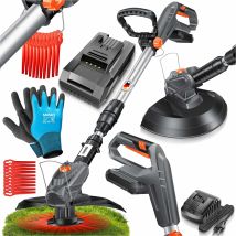 Akku-rasentrimmer Mit 20 V Li-akku 2 0 Ah Akku Und Ladegerät Motorsense 26 Cm Schnittkreis 180° Trimmwinkel Teleskop-stiel & Zusatzhandgriff Grau - 