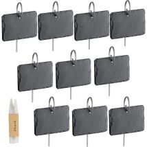 10 Etiquetas De Pizarra Para Plantas, Marcadores De Plantas De Jardín, Etiquetas Naturales Con Estacas De Metal Y Bolígrafos De Tiza Para Patio, 
