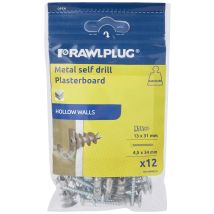 Rawlplug - R-s1-dra02/12 Metal Self-drill Plasterboard Fixing Pack Of 12 Raw07115