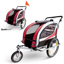 Samax 360° Drehbarer Fahrradanhänger 2in1 Jogger - In Rot - Silver Frame