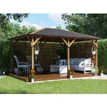 Dunster House Ltd. - Dunster House Wooden Gazebo Kit Louvre Wall 4m X 3m Pressure Treated Garden Shelter Roof Shingles Utopia