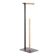 Showerdrape - Sonata Black & Bamboo Toilet Roll Holder & Spare Paper Holder Combination